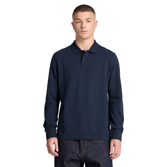 Polo Uomo manica lunga Millers River Blu modello frontale
