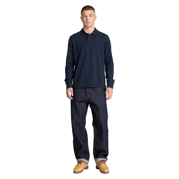 Polo Uomo manica lunga Millers River Blu modello intero frontale