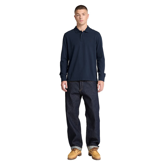 Polo Uomo manica lunga Millers River Blu modello intero frontale