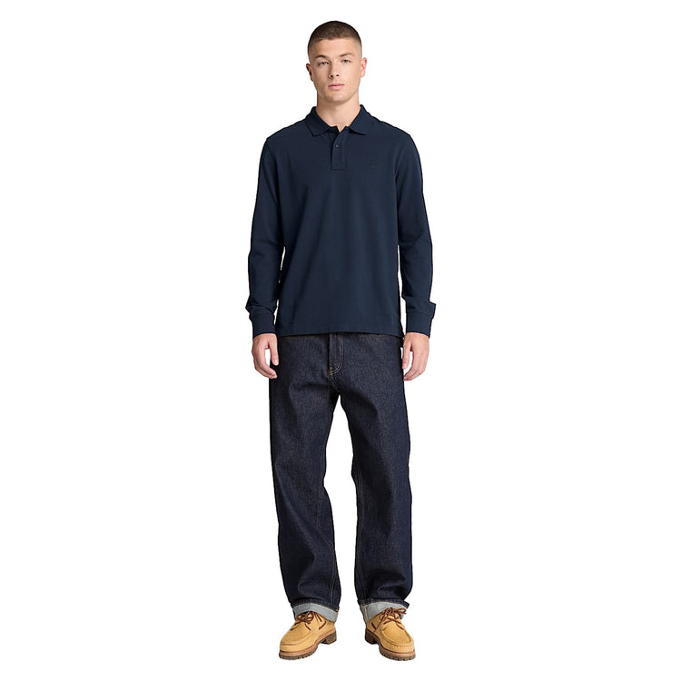 Polo Uomo manica lunga Millers River Blu modello intero frontale