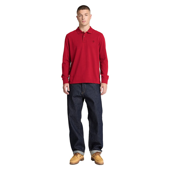 Polo Uomo manica lunga Millers River Rosso modello intero frontale