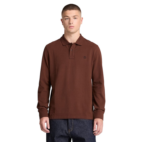 Polo Uomo manica lunga Millers River Marrone, modello frontale