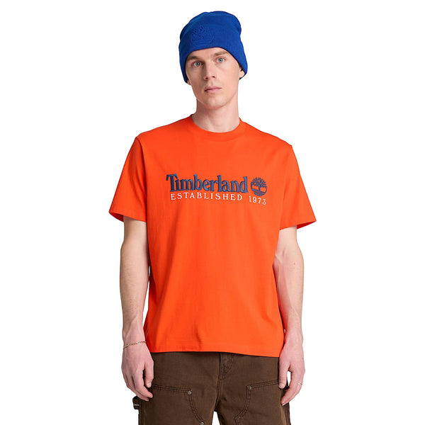 T-shirt Uomo Arancione con ricamo Established 1973 modello frontale