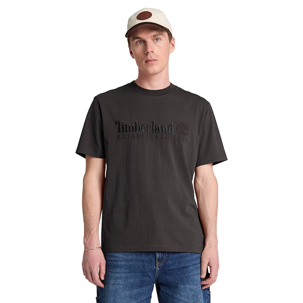 T-shirt Uomo Nero con ricamo Established 1973 modello frontale