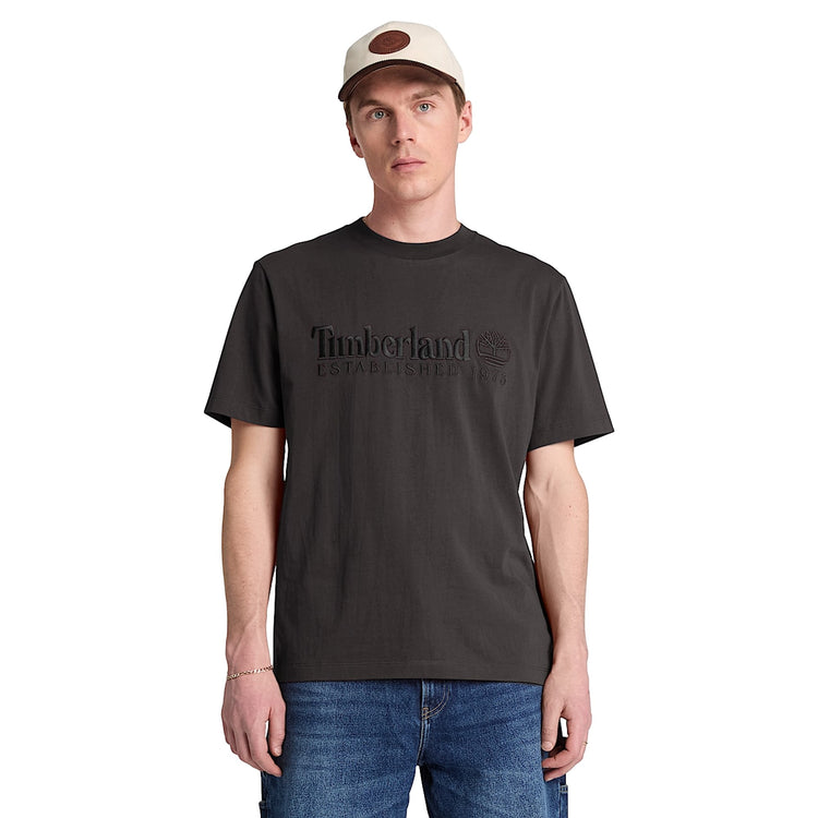 T-shirt Uomo Nero con ricamo Established 1973 modello frontale