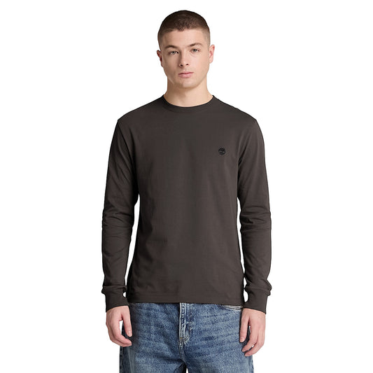 T-shirt Uomo Slim a manica lunga Nero vintage, modello frontale