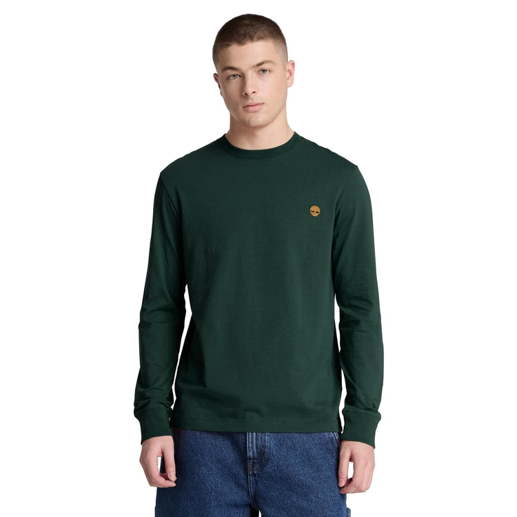 T-shirt Uomo Slim a manica lunga Verde modello frontale
