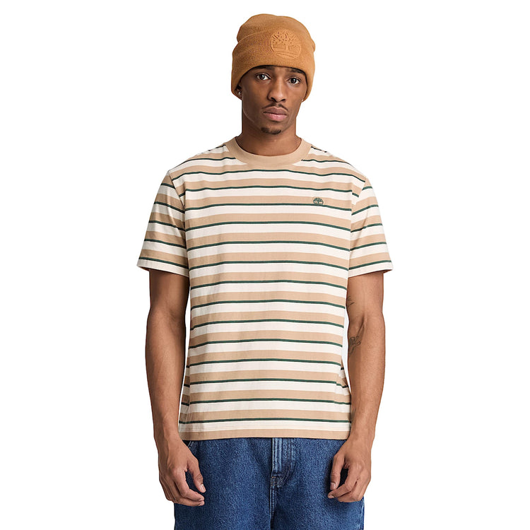 T-shirt Uomo dal design a righe Beige modello frontale