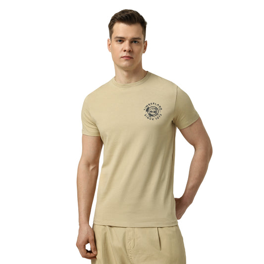 T-shirt da uomo in cotone beige con logo stampato