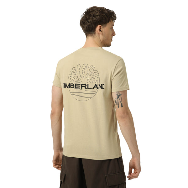 T-shirt da uomo in cotone beige con logo stampato