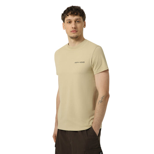 T-shirt da uomo in cotone beige con logo stampato