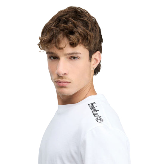 T-shirt bianca Uomo con logo ricamato sulla spalla dettaglio