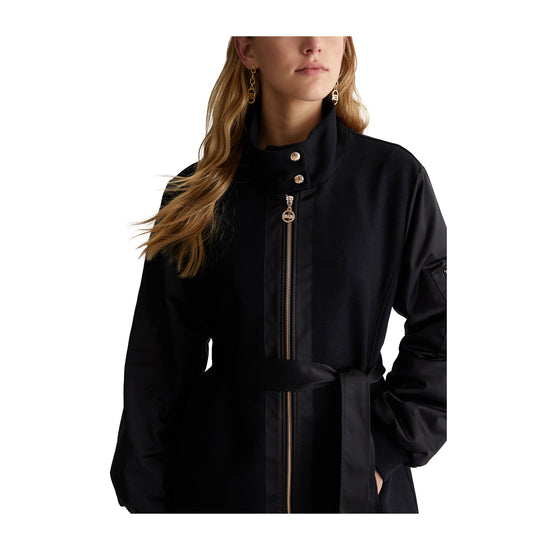 Cappotto Donna in lana e nylon Nero dettaglio frontale