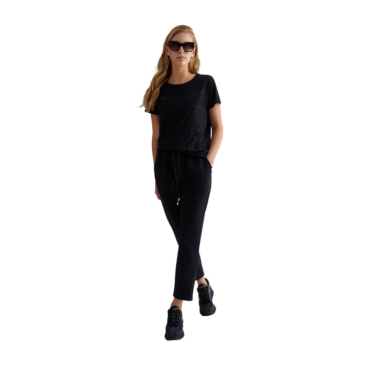 T-shirt Donna con strass Nero