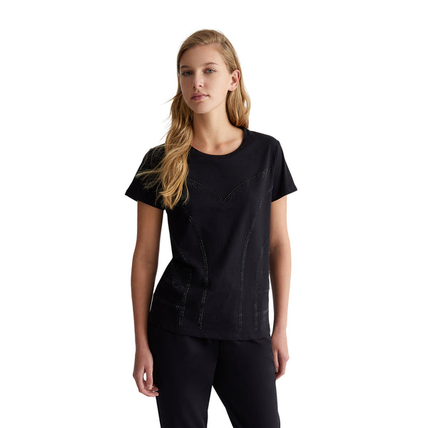 T-shirt Donna con strass Nero modella frontale