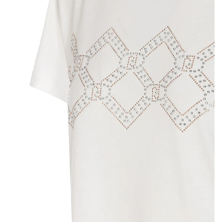 T-shirt Donna motivo geometrico con strass Bianco dettaglio