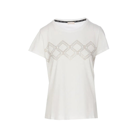 T-shirt Donna motivo geometrico con strass Bianco