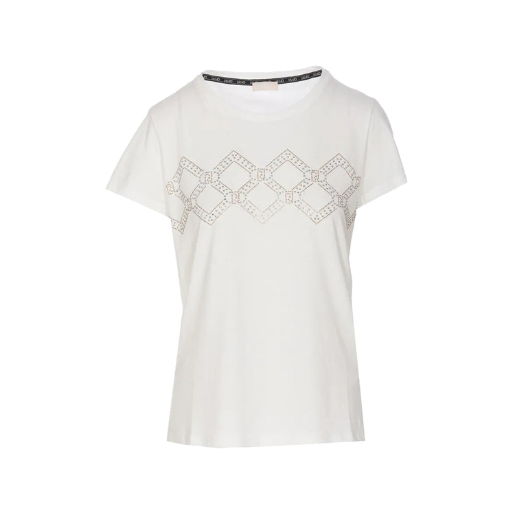 T-shirt Donna motivo geometrico con strass Bianco