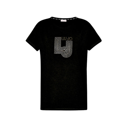 T-shirt Donna con maxi logo con strass Nero