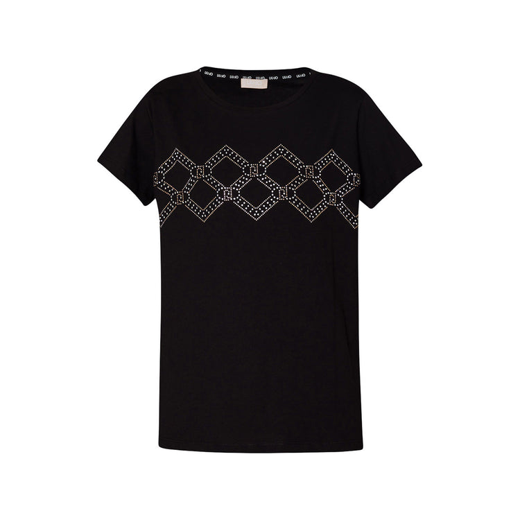 T-shirt Donna con motivo geometrico con strass