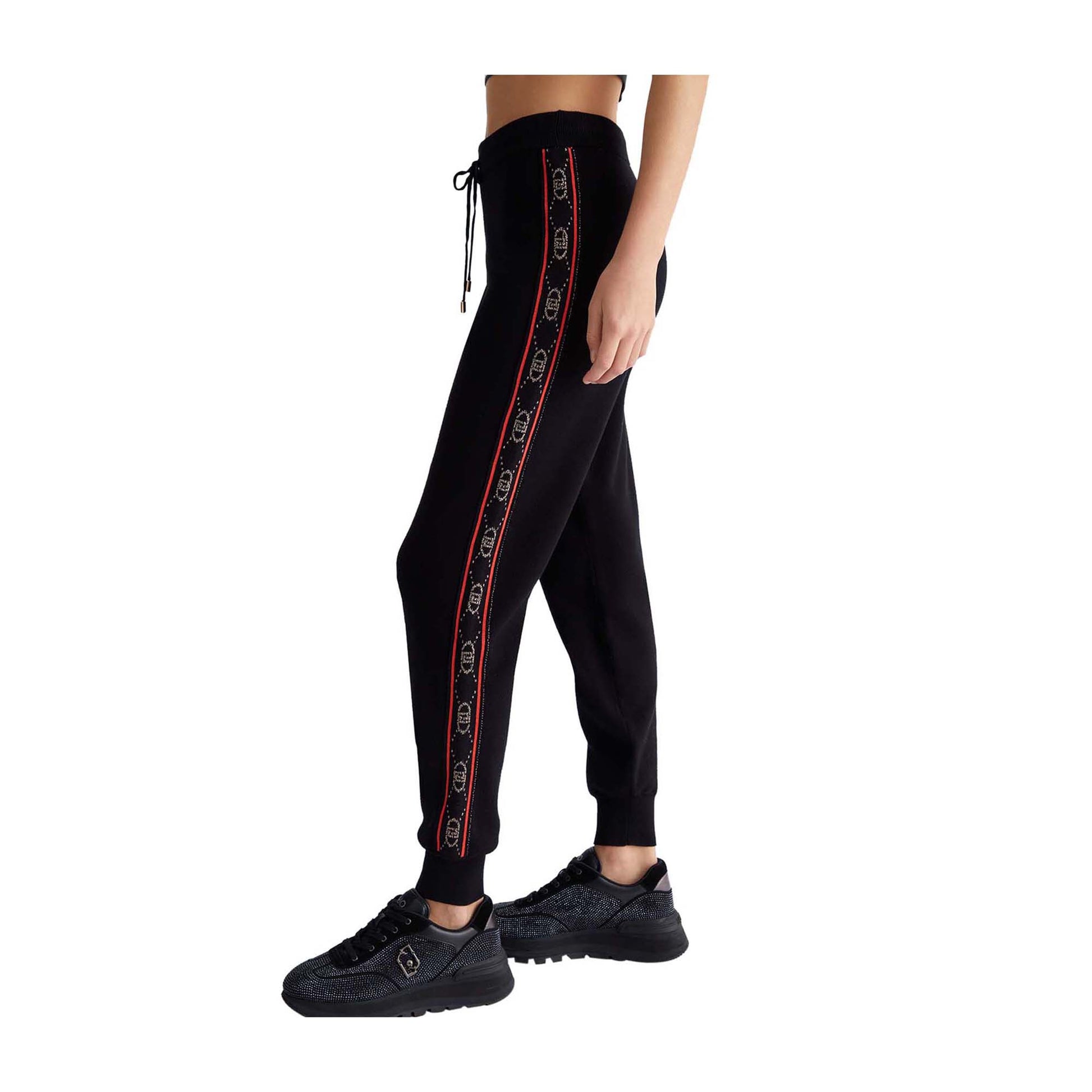 Pantaloni Lunghi Donna in maglia nero laterale