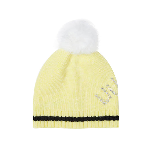 Berretto Donna giallo con pon-pon bianco