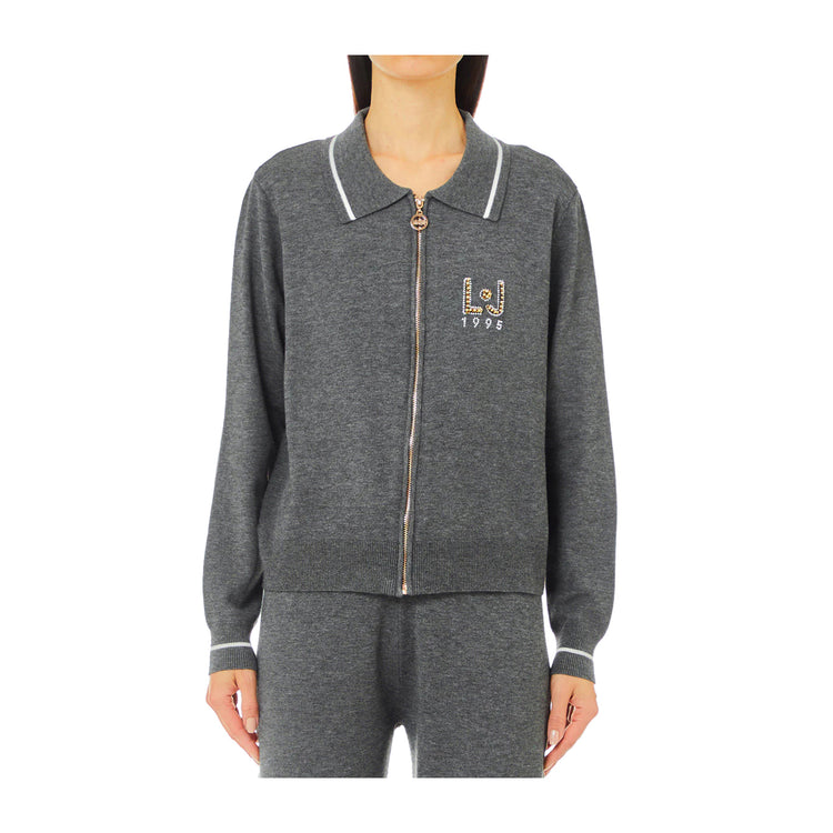 Maglia Donna con zip e colletto Grigio frontale