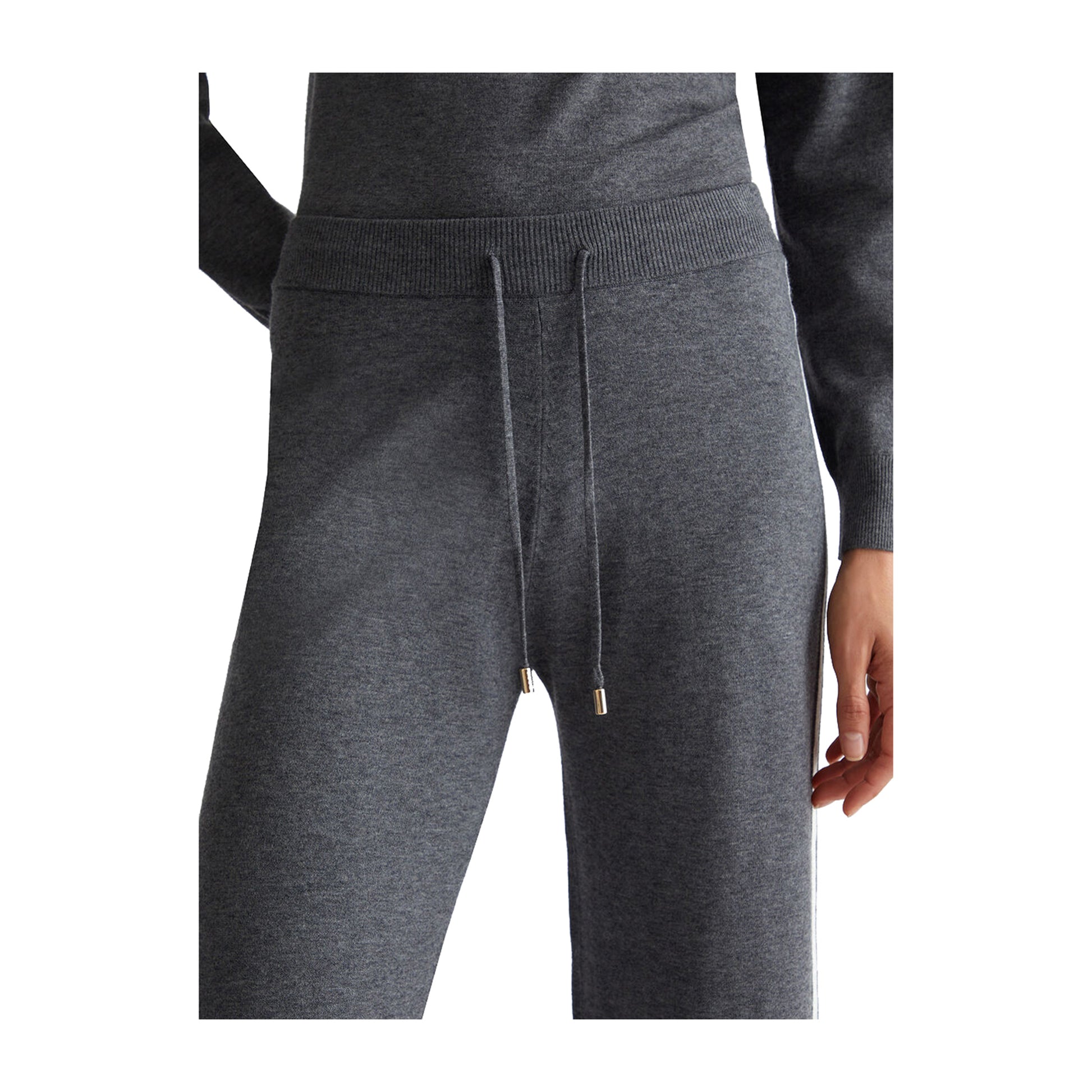 Pantaloni jogging Donna in maglia grigio dettaglio frontale