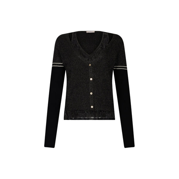 Cardigan Donna lurex a coste con dettagli pizzo