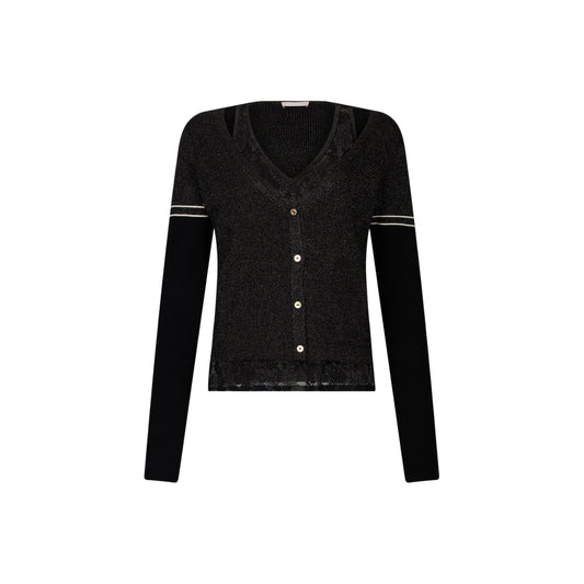 Cardigan Donna lurex a coste con dettagli pizzo