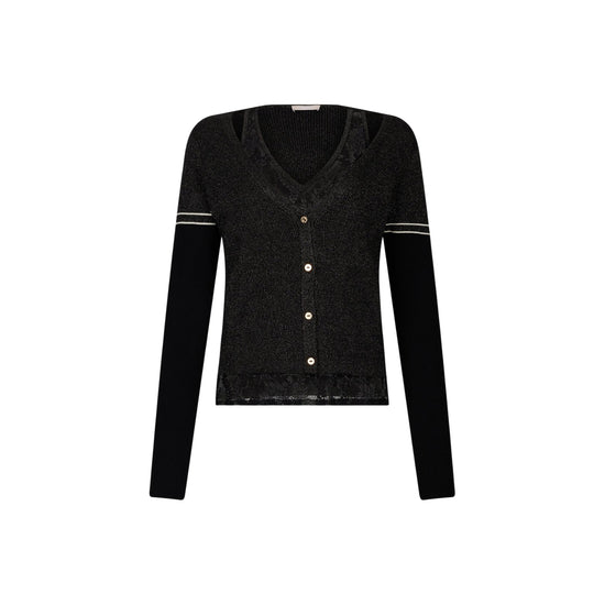 Cardigan Donna lurex a coste con dettagli pizzo