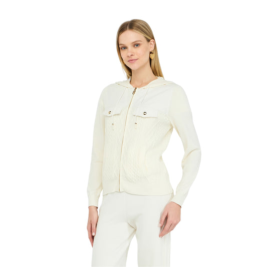 Maglia Donna con zip e cappuccio Bianco modella frontale