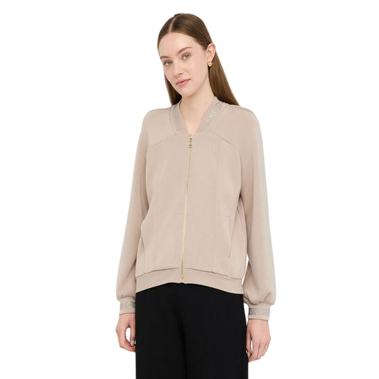 Felpa Donna con colletto bomber e zip modella frontale