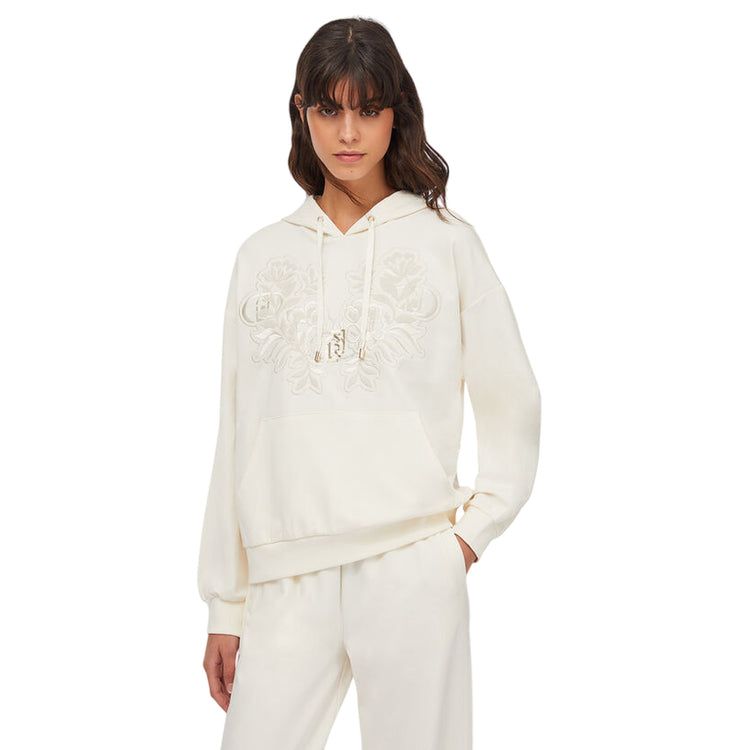 Felpa Donna con ricamo floreale davanti modella frontale