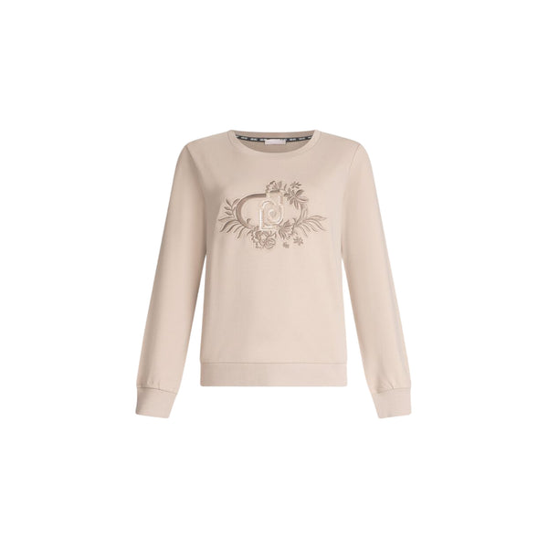 Felpa Donna beige con ricamo floreale 
