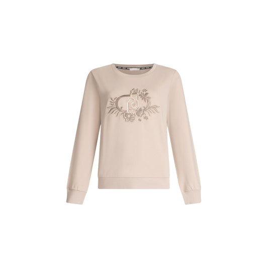 Felpa Donna beige con ricamo floreale 
