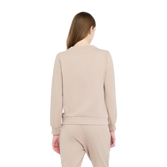 Felpa Donna beige con ricamo floreale  modella retro