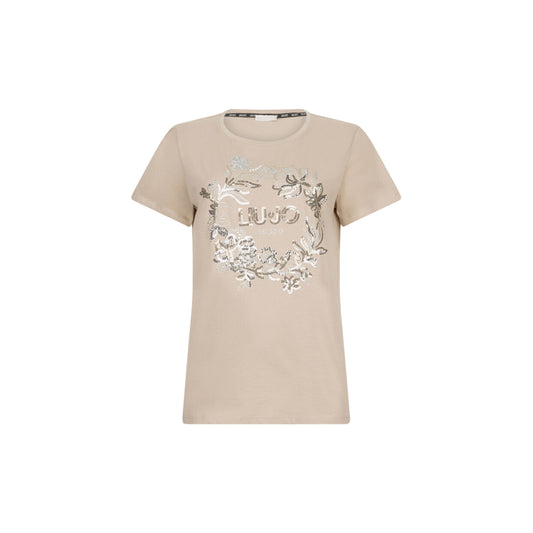 T-shirt Donna con ghirlanda fiori con strass