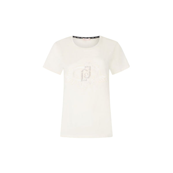 T-shirt Donna con motivo floreale con strass e logo
