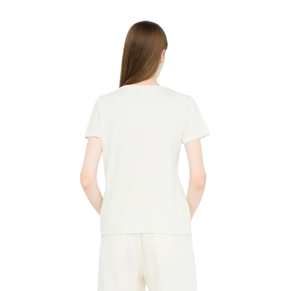 T-shirt Donna con motivo floreale con strass e logo modella retro