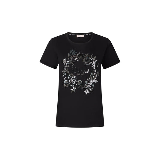 T-shirt Donna in nero con motivo floreale frontale