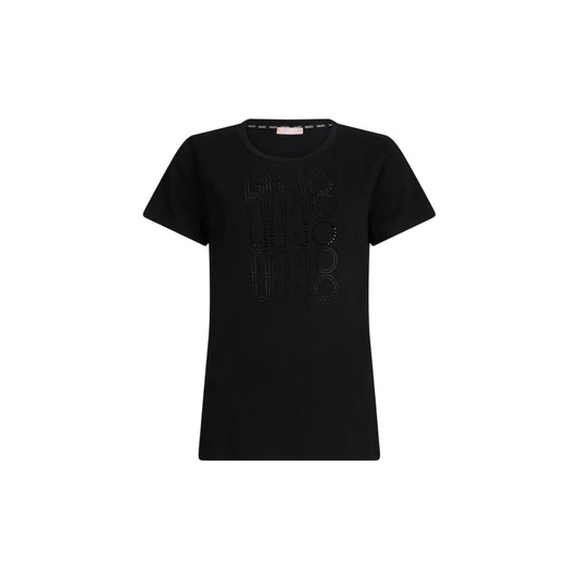 T-shirt Nera Donna con logo luminoso con strass