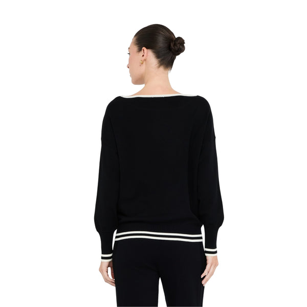 Maglia Donna con dettagli a contrasto e strass modella retro