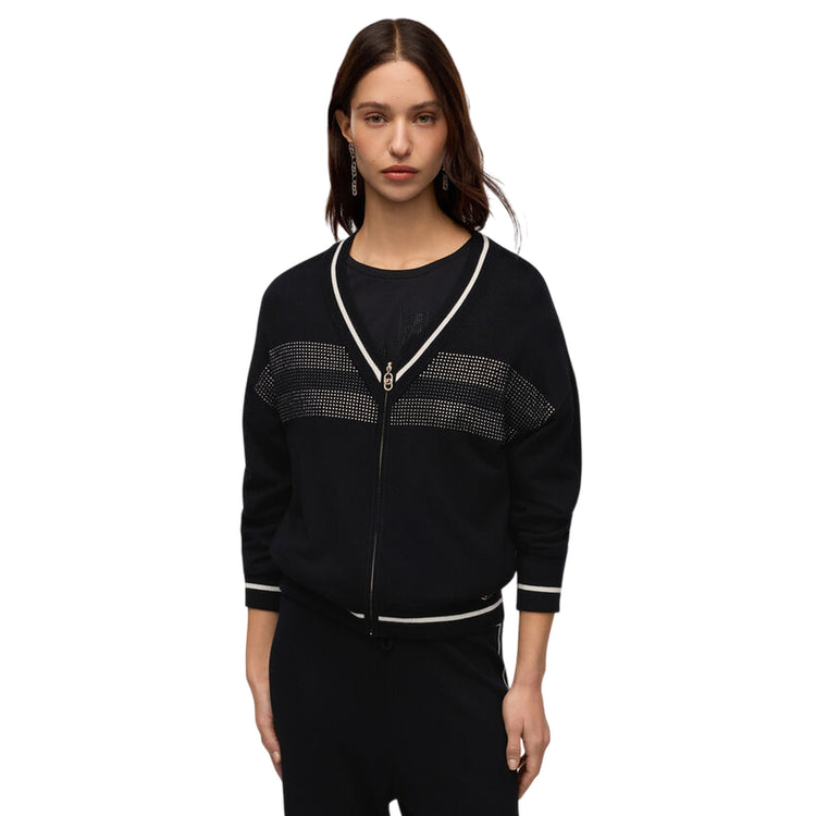 Cardigan Donna con scollo a V e zip modella frontale