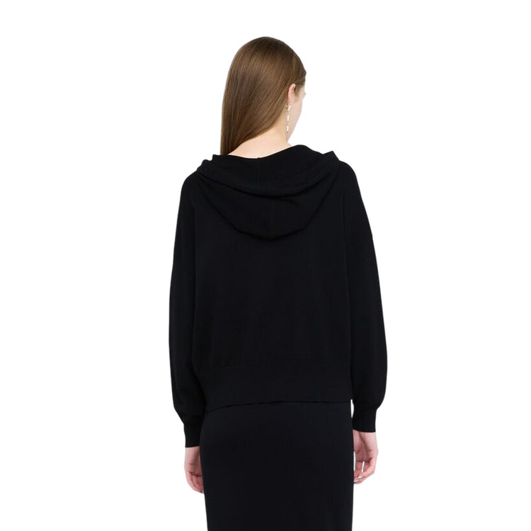 Felpa Donna in maglia nera con logo modella retro