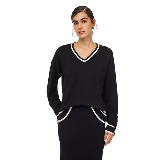 Maglia Donna misto seta con dettagli a contrasto modella frontale