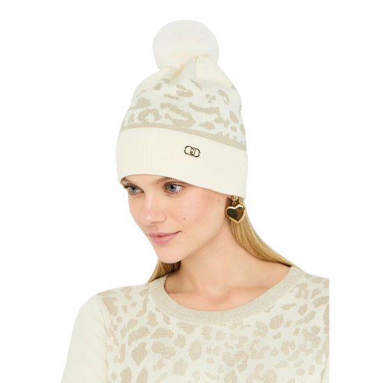 Berretto Donna animalier con pompon modella 