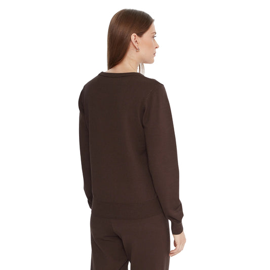 Maglia Donna marrone con logo frontale modella retro