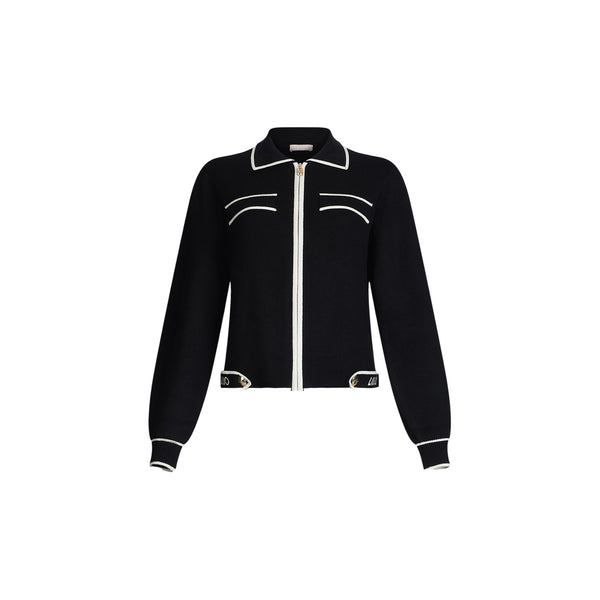 Cardigan Donna con zip e dettagli a contrasto