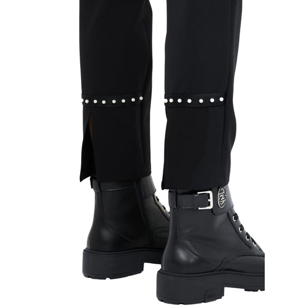Pantaloni Donna con perle al fondo Nero dettaglio perle al fondo